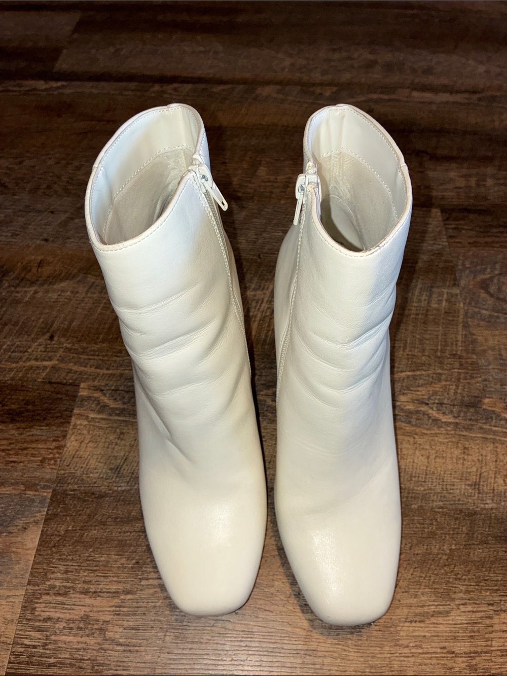BAMBOO White Zip Ankle Booties